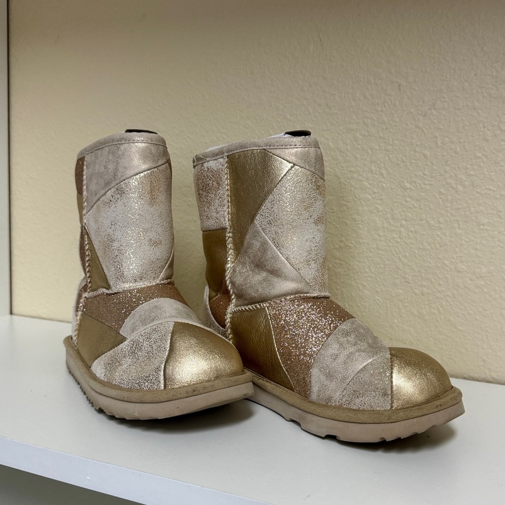 Worn Once. Gold Metallic Patchwork Uggs. Disconti… - image 1